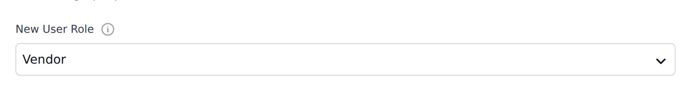 Form settings showing New User Role set to Vendor