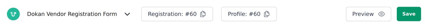 The Registration and Profile shortcode buttons at the top of the WPUF form builder